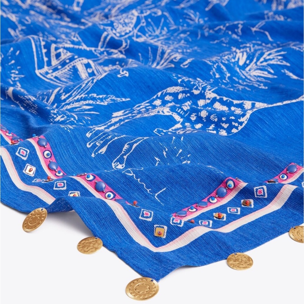 HP! Tory Burch Scarf in Blue Silk. 36” x 36”. Brand new!